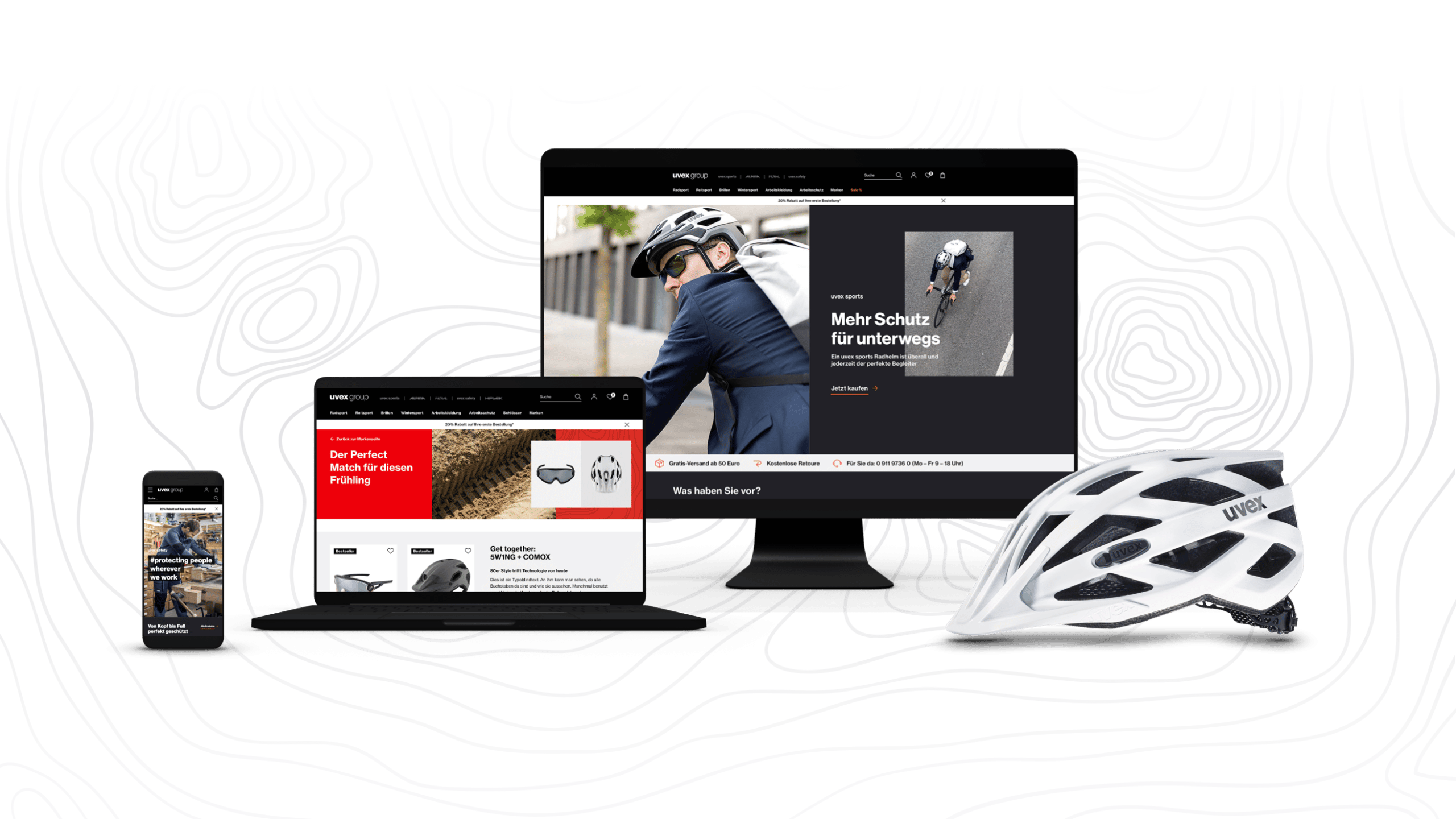 Die uvex Website auf verschiedenen Screens