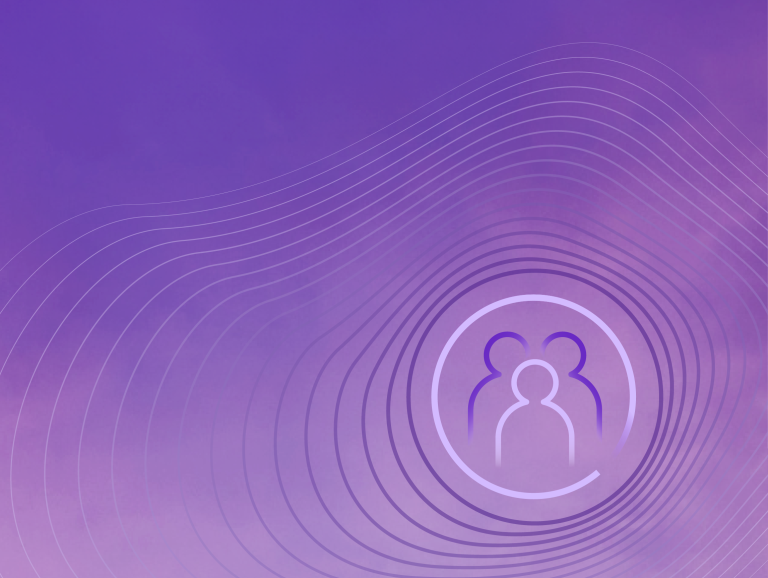 People depicted on a purple background symbolizing Customer BPO.