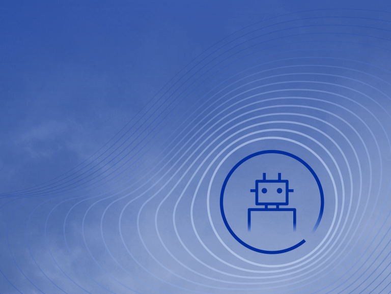 An AI robot against a blue backdrop symbolizing generative AI.